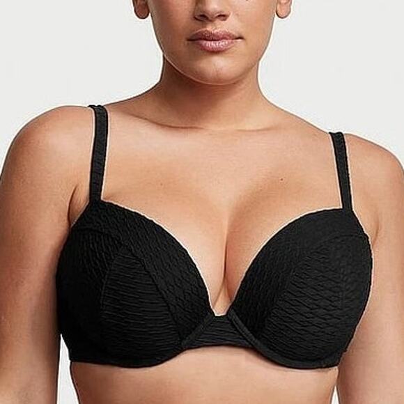 VS Swim Sexy Tee Push-Up Bikini Top + Side-Tie Cheeky Bikini Bottom Fishnet NEW - Picture 2 of 7